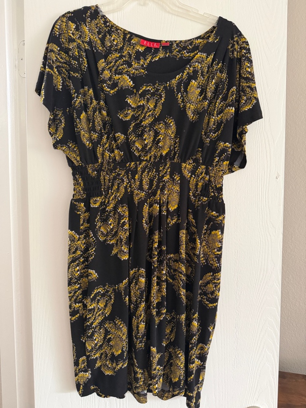 Elle Black Midi Dress with Mustard abstract Floral Print